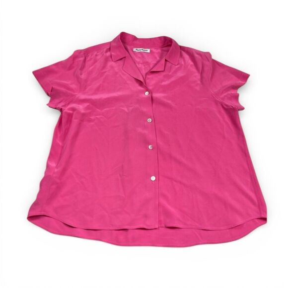 Tommy Bahama Silk Button Down Shirt Pink Short Sleeve Classic Work Top XL/1X